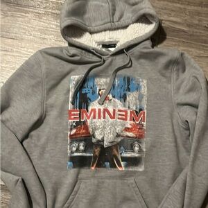 Eminem Men’s Grey Graphic Hoodie with Red & Blue Print